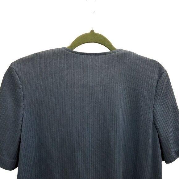 Womens Sz 14 Blue Solid Short Sleeve Ribbed Semi Cropped Cardigan - Picture 5 of 9